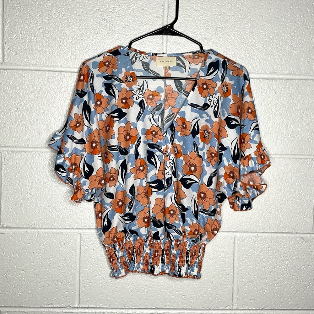 < Melloday Floral Ruffle Sleeve Blouse > - Picture 2 of 5